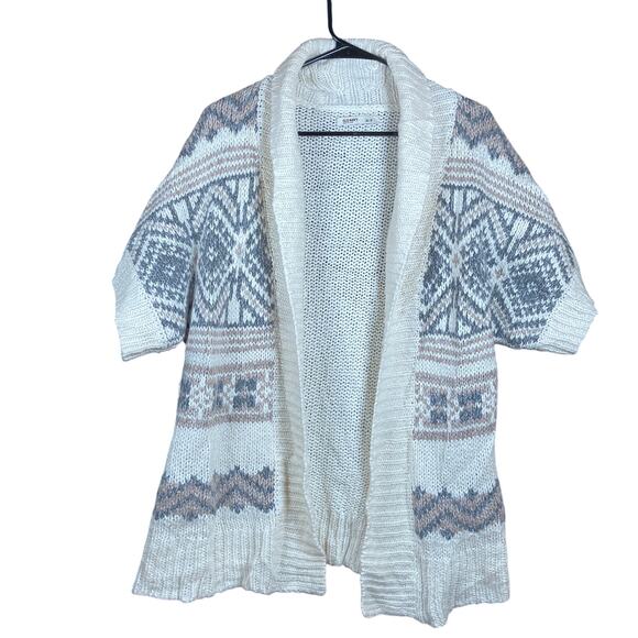 Old Navy Womens Sweater Cream Aztec Open Front Knit Short Sleeve Wool Blend S - Picture 1 of 12